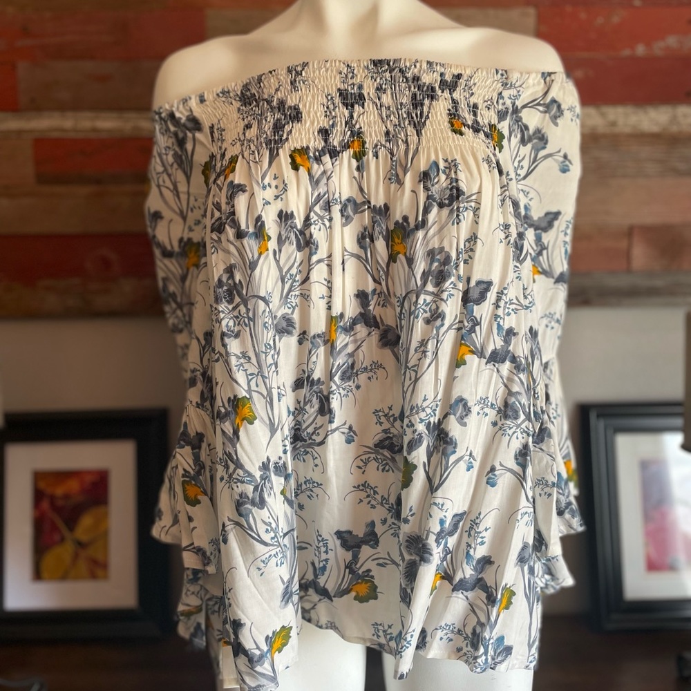 Fun 2 Fun flowered off the shoulder top bought through StitchFix